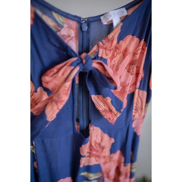 Nordstrom LEITH Navy Red Floral Square Neck Cut Out Midi Dress SZ L - Picture 4 of 11